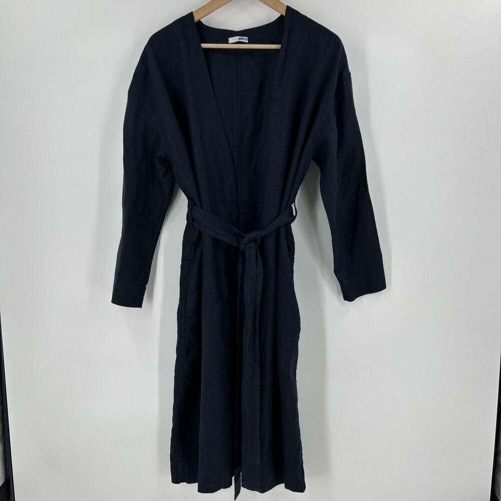 Fog Linen Coat Womens Size M Navy Blue Duster Minimalist Made In Lithuania